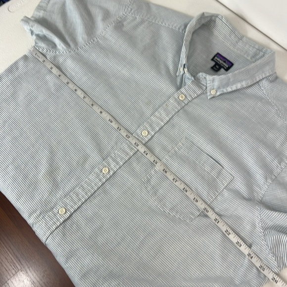 Patagonia Sz XXL Organic Cotton Blend Short Sleeve Blue/White Button Down Shirt - Picture 6 of 13